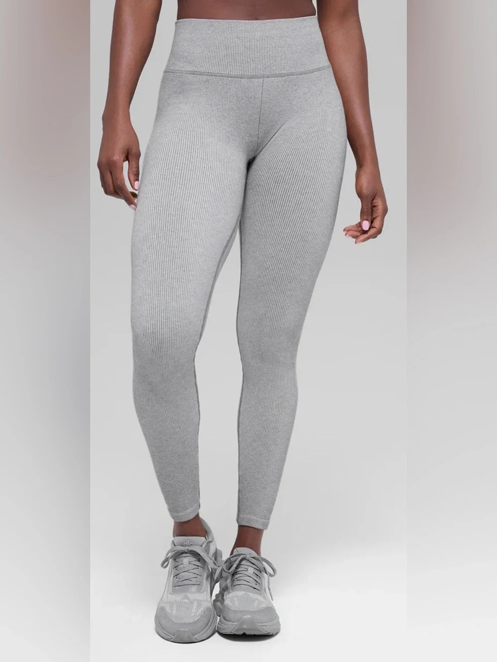 Alo Yoga High Waist Seamless Ribbed Two Tone Leggings Light Grey Women’s XS